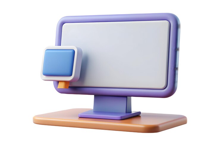 Foto vector minimalista de computadora de escritorio y pizarra que simboliza la enseñanza en línea y las clases virtuales