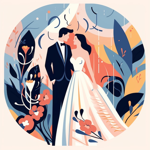 Vector minimalista livro de casamento ilustração de personagens de casal de casamento