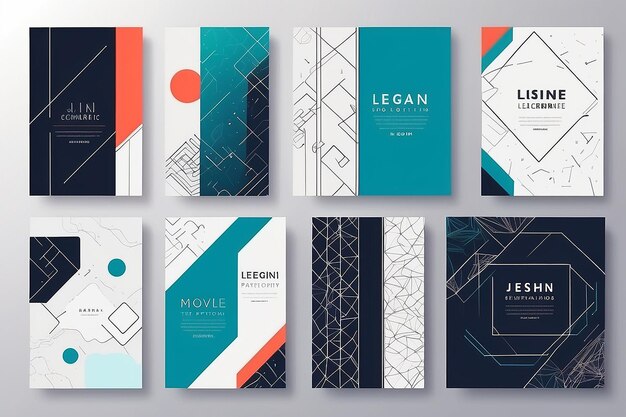 Vector Moderno Tarjetas de moda Conjunto de Arte de líneas Patrón geométrico Minimalismo Banderas Elementos de diseño Colección Abstracto Ilustración de fondo