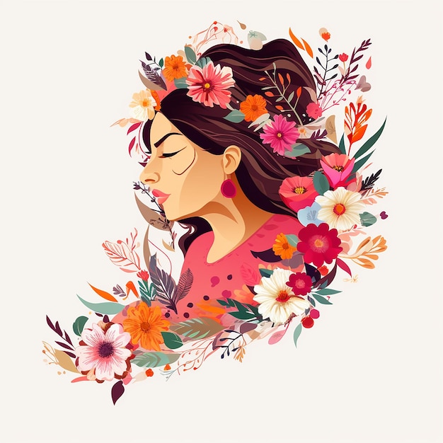 Vector mujer cubierta de flores