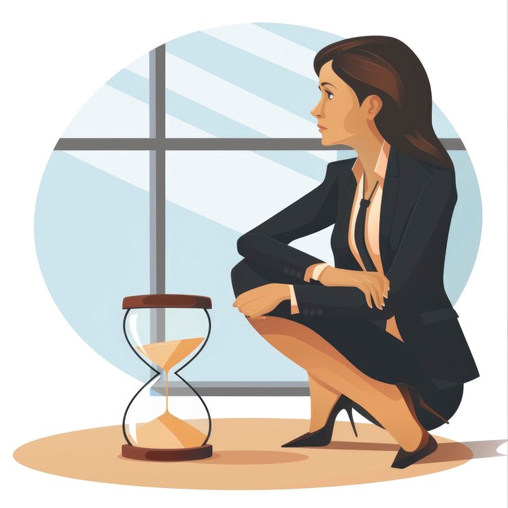 Foto vector mujer de negocios desesperada mirando el reloj de arena id de trabajo 025d6f10fbb24d9393ec98f53a3c1327