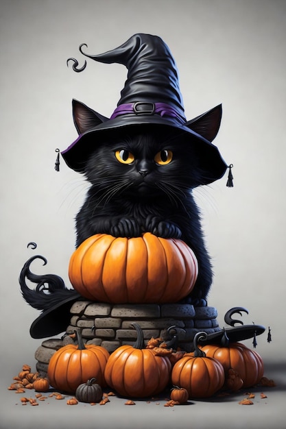 Vector de la noche de Halloween del gato negro