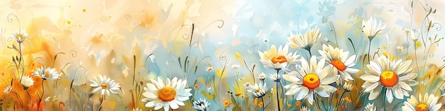 Un vector de obras artísticas de un telón de fondo de primavera y verano con una acuarela flor de margarita y espacio IA generativa