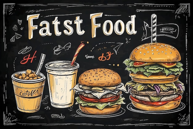 Vector oferta especial de fast food no quadro desenhado à mão ilustração de moldura de junk food