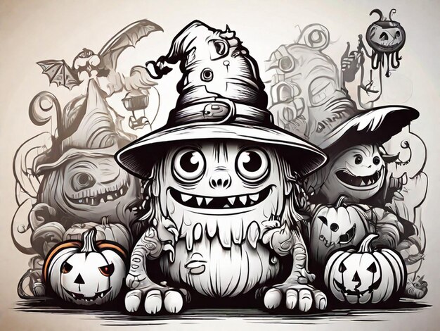 Vector ou monstro doodle Halloween para colorir ou página