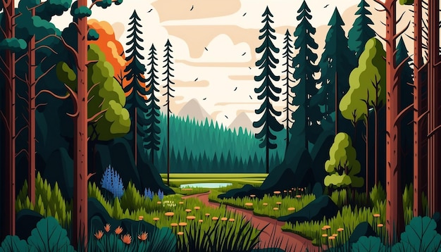 Vector paisagem de floresta de verão