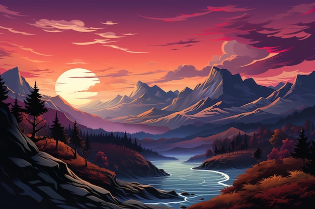 Vector de paisaje de montaña degradado