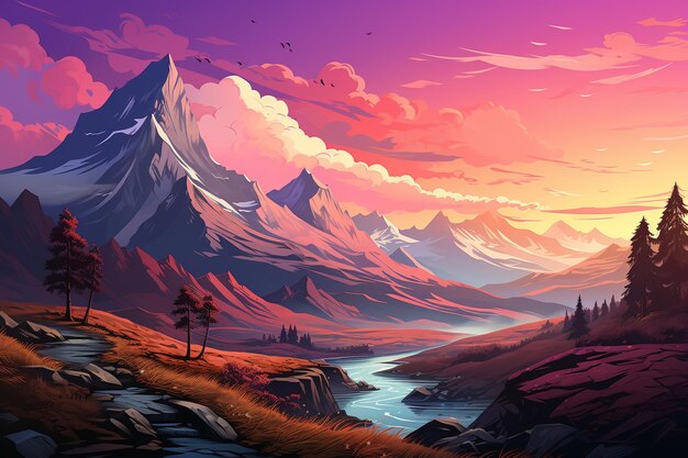 Vector de paisaje de montaña degradado