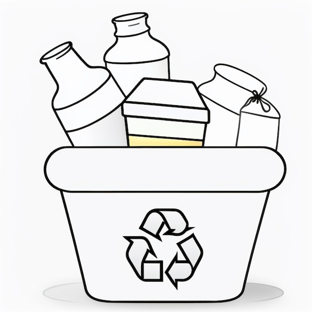 Foto un vector de papelera de reciclaje en un boceto en blanco y negro