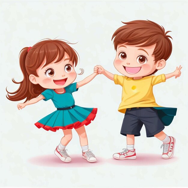 Vector pareja linda niños bailando juntos