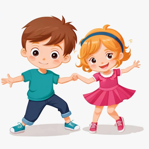 Vector pareja linda niños bailando juntos