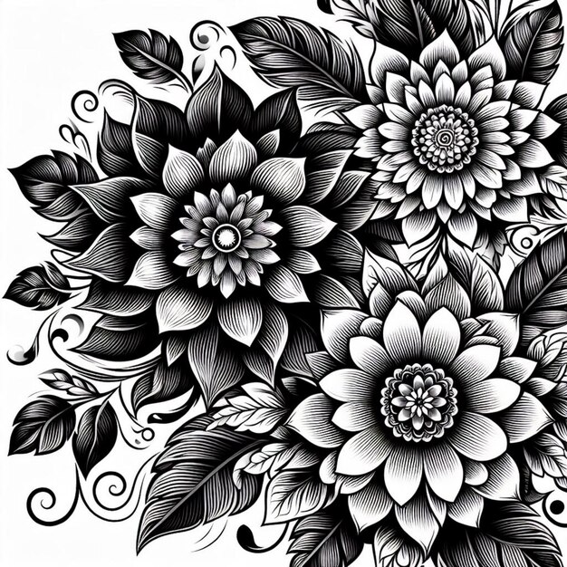 Vector de patrón de flores en blanco y negro