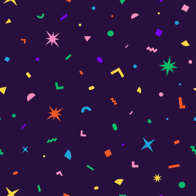 Vector de patrón de Memphis sobre fondo negro estilo lindo Ilustración 10 pasos