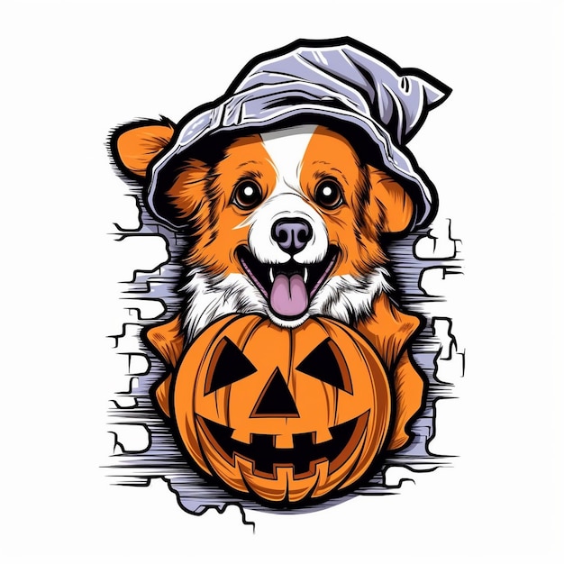 Foto vector de perro de halloween con sombrero