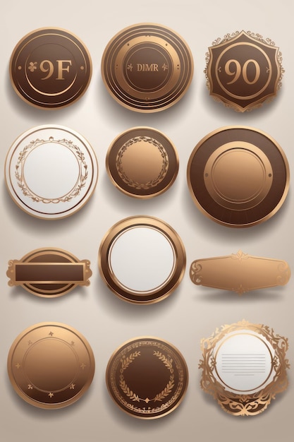 vector, plano, blanco, etiquetas, bronce, color, colección