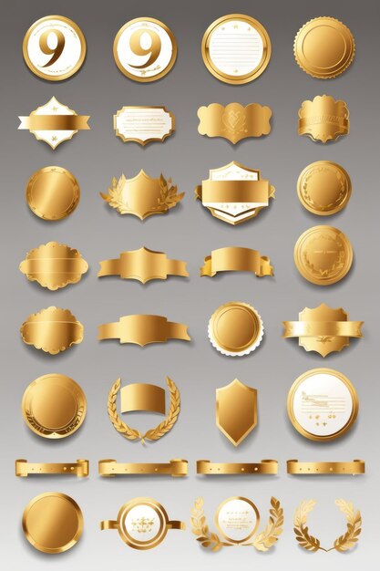 vector, plano, blanco, etiquetas, color oro, colección