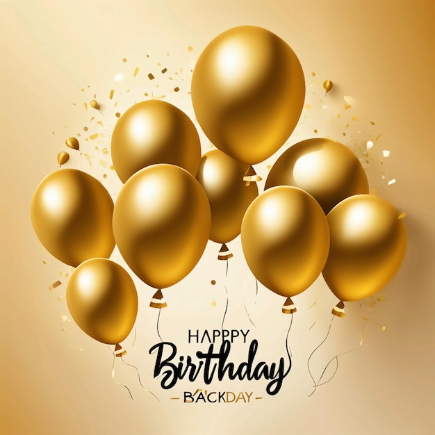 Foto vector plano círculo dorado y globos feliz cumpleaños texto fondo rojo