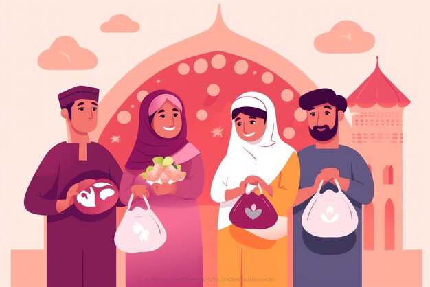 Vector plano Eid al Adha ilustração com pessoas