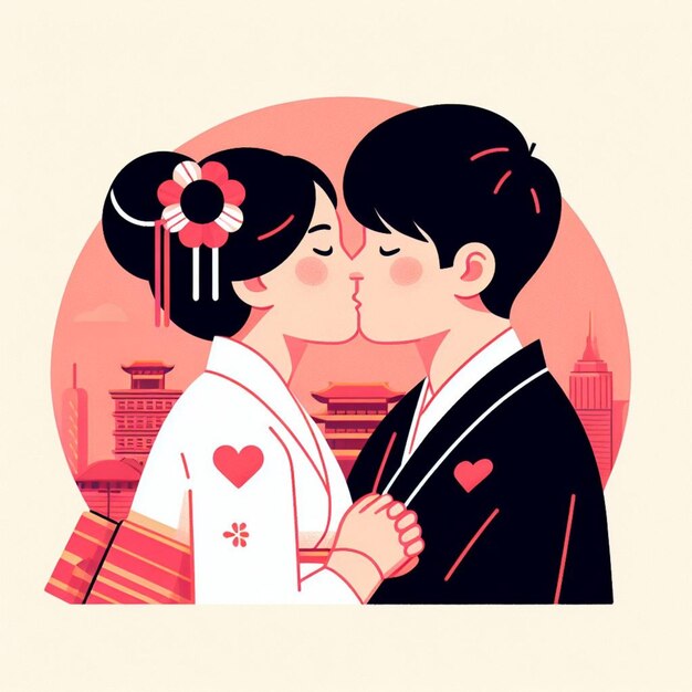 Vector plano ilustração do dia internacional do beijo com casal