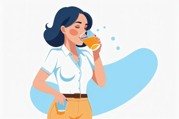 vector plano de la mujer bebiendo