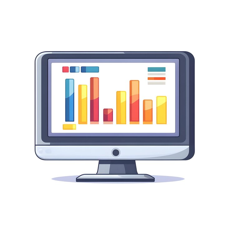 Foto vector plano de pantalla de computadora aislada y gráfico de barras con la palabra concepto de datos como un vector limpio d