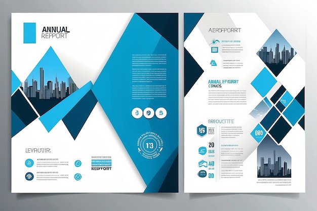 Vector de plantilla de diseño del folleto del informe anual azul Presentación de la portada del folleto resumen de fondo plano