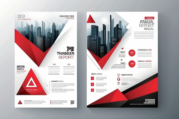 Vector de plantilla de diseño de folleto del informe anual de negocios del triángulo rojo