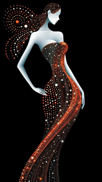 Vector ponto curva senoidal forma feminina fundo preto arte gerada por Ai