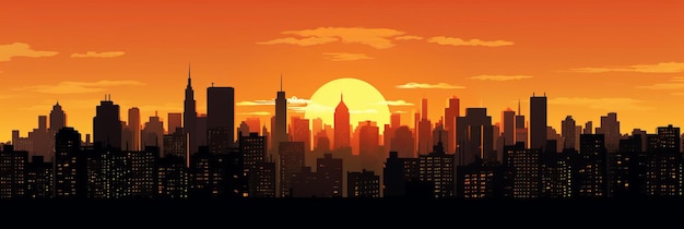 Vector de la puesta del sol de la ciudad Imagen hermosa de la ilustración AI generativa