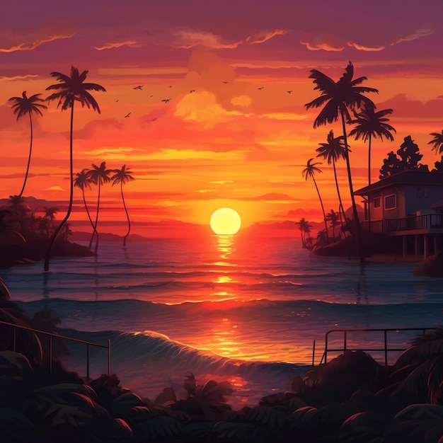 vector de puesta de sol de playa retro