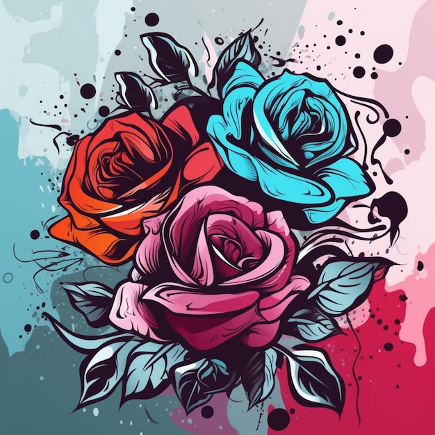 Vector rosas coloridas estilo Graffiti