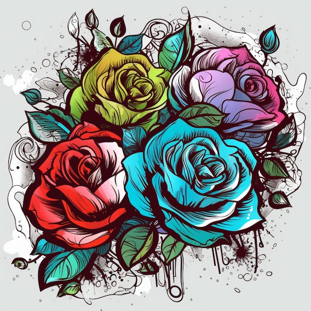 Vector rosas colorido estilo Graffiti