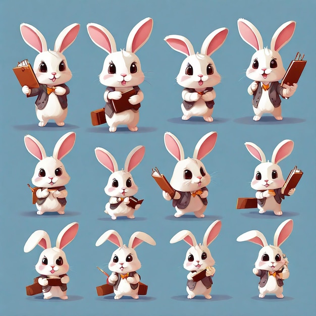 Foto vector set of easter bunny stickers happy easter stickers collection with rabbit and colorful paint