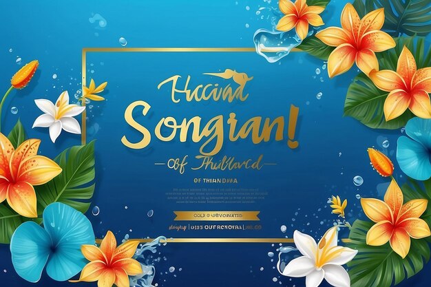 Vector Songkran Wasserfestival von Thailand Grußkarte Banner Goldbecher Wasser