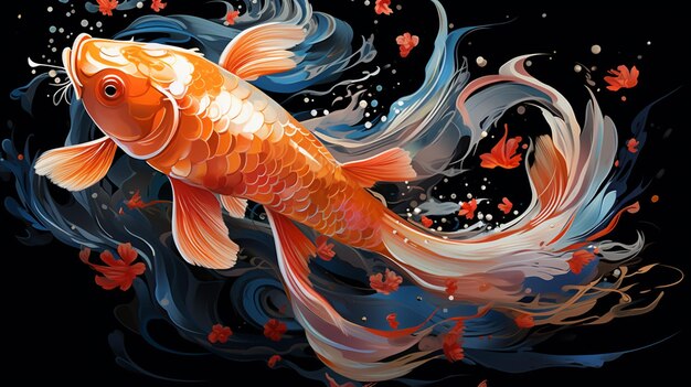 Vector Stok Koi Fish Water Splash japonês Koi Carp Gerar IA