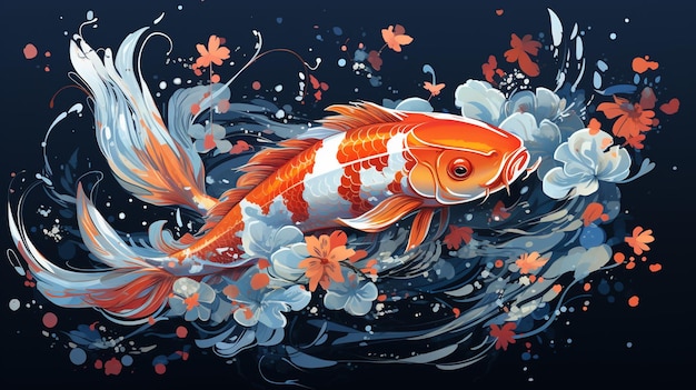 Vector Stok Koi Fish Water SplashJaponês Koi Carp Gerar IA