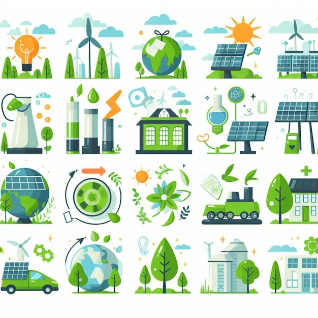 Vector temático sobre energía verde y protección del medio ambiente