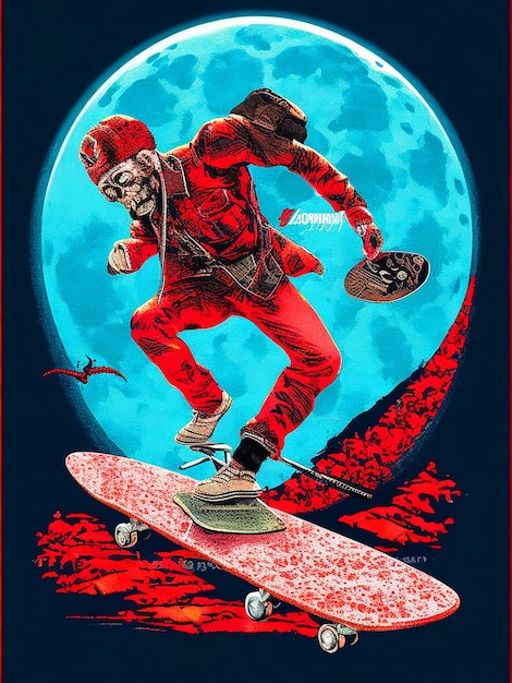 vector tshit arte listo para imprimir colorido lustración zombi en una patineta tema de Halloween de vuelta