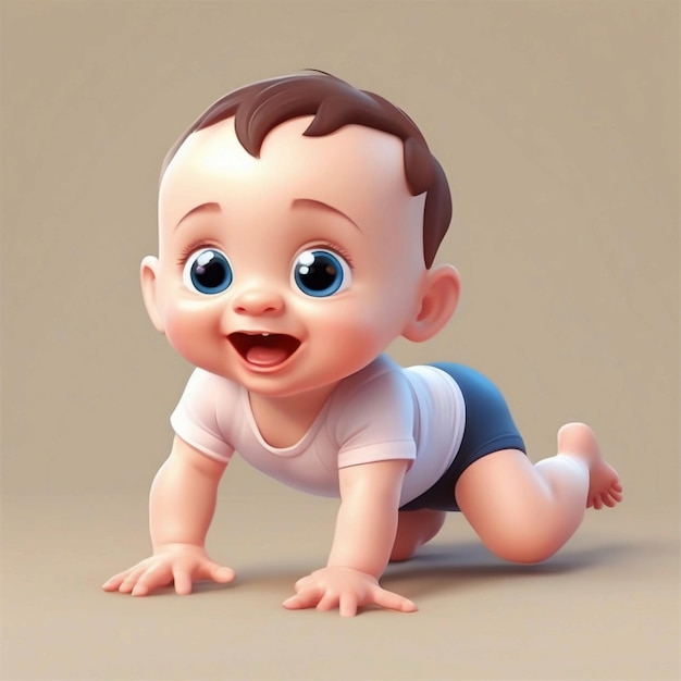 Vector, um bebê fofo rastejando, personagem de desenho animado em 3D.