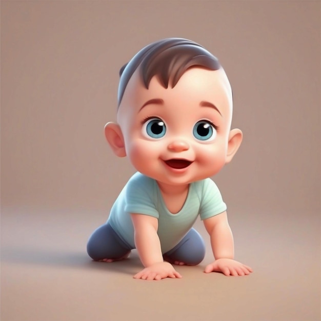 Vector, um bebê fofo rastejando, personagem de desenho animado em 3D.