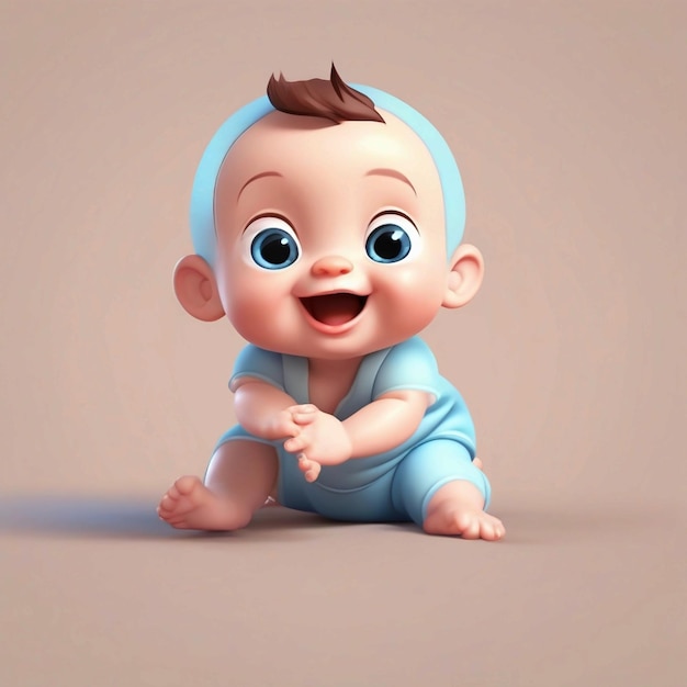 Vector, um bebê fofo rastejando, personagem de desenho animado em 3D.