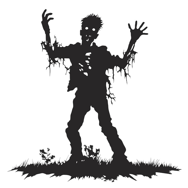 Foto vector zombie saliendo de la tumba zombie de pie y levantando las manos de pie zombie ilustración vectorial sobre fondo blanco