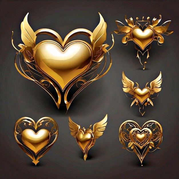 vectores de corazón dorado