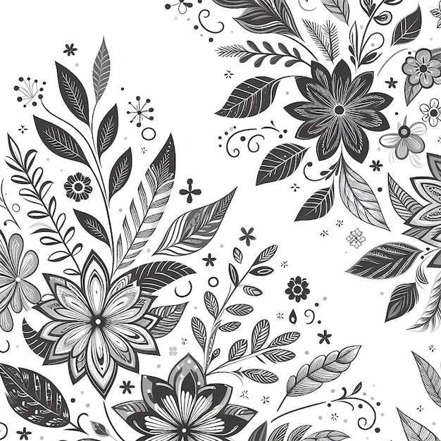 Vectores Un lindo patrón floral plateado sobre un fondo blanco