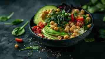 Foto vegan buddha bowl closeup com quinoa e avocado