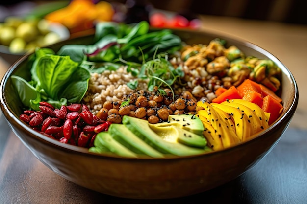 Vegan buddha bowl colorido surtido de verduras frescasGenerado por IA