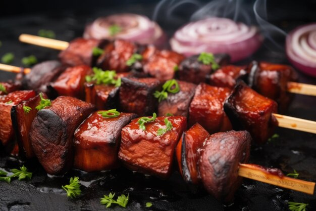 Vegane Grillwürste am Schaschlikspieß mit Pilzköpfen