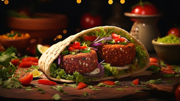 Vegane Pita-Pocket-Falafel und frisches Gemüse