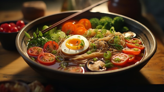 Vegane Ramen-Nudeln und Gemüsebrühe