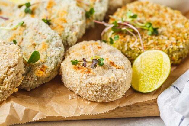 Vegane Schnitzel aus Linsen, Kichererbsen und Bohnen.